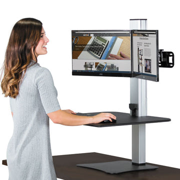 Victor® High Rise Electric Dual Monitor Standing Desk Workstation, 28" X 23" X 20.25", Black-aluminum freeshipping - TVN Wholesale
